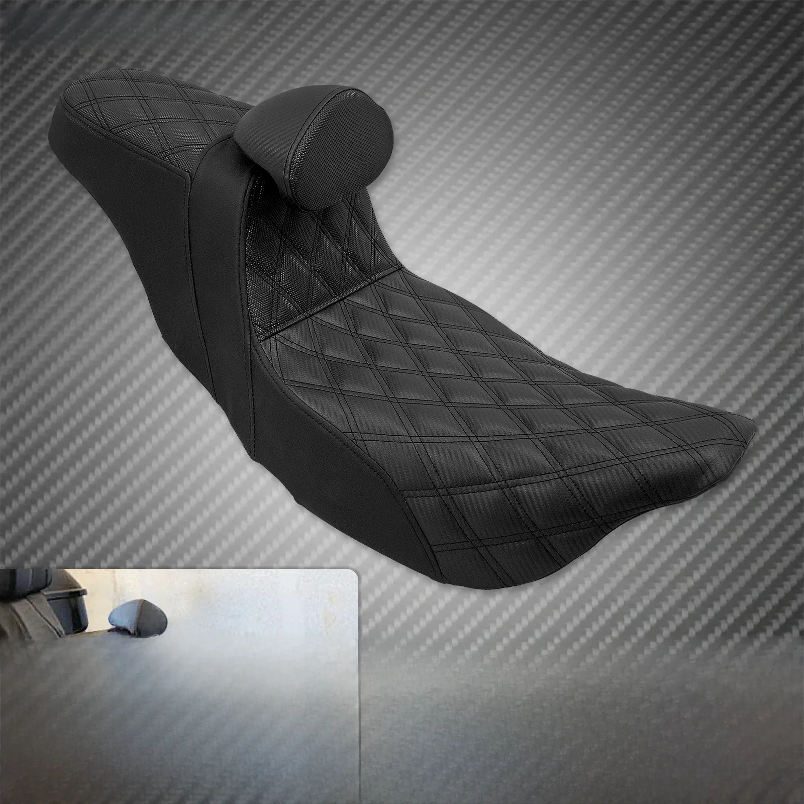 Motorfiets 2-Up Seat Met Driver Rugleuning Kussens Rooster Stitch Voor Achterbank Voor Harley Touring Electra Glide FLHR 2009-23 - afbeelding 2