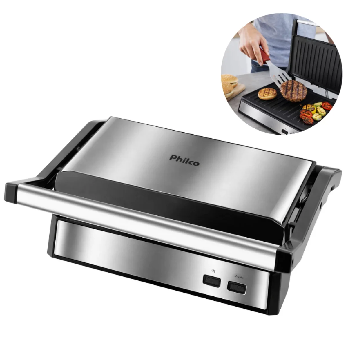 フィルコ-2-in-1-1000w-ノンスティック-180-°-イノックス電気サンドイッチグリル（肉や軽食用）