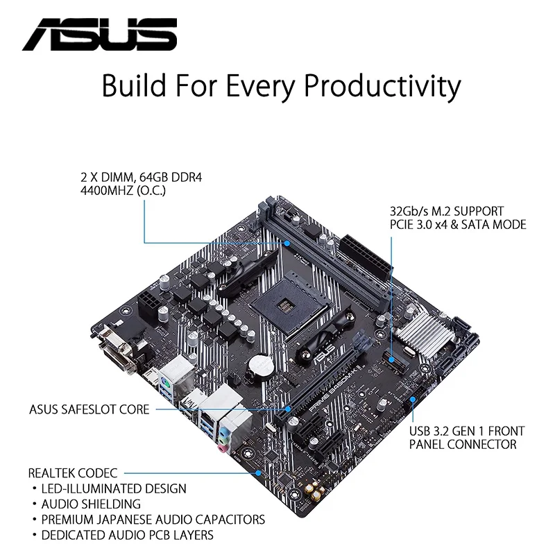 AMD B450 Motherboard ASUS PRIME B450M-K II Socket AM4 DDR4 64GB USB 3.2 M.2 Support AMD Ryzen 5000 Series Processors Mainboard