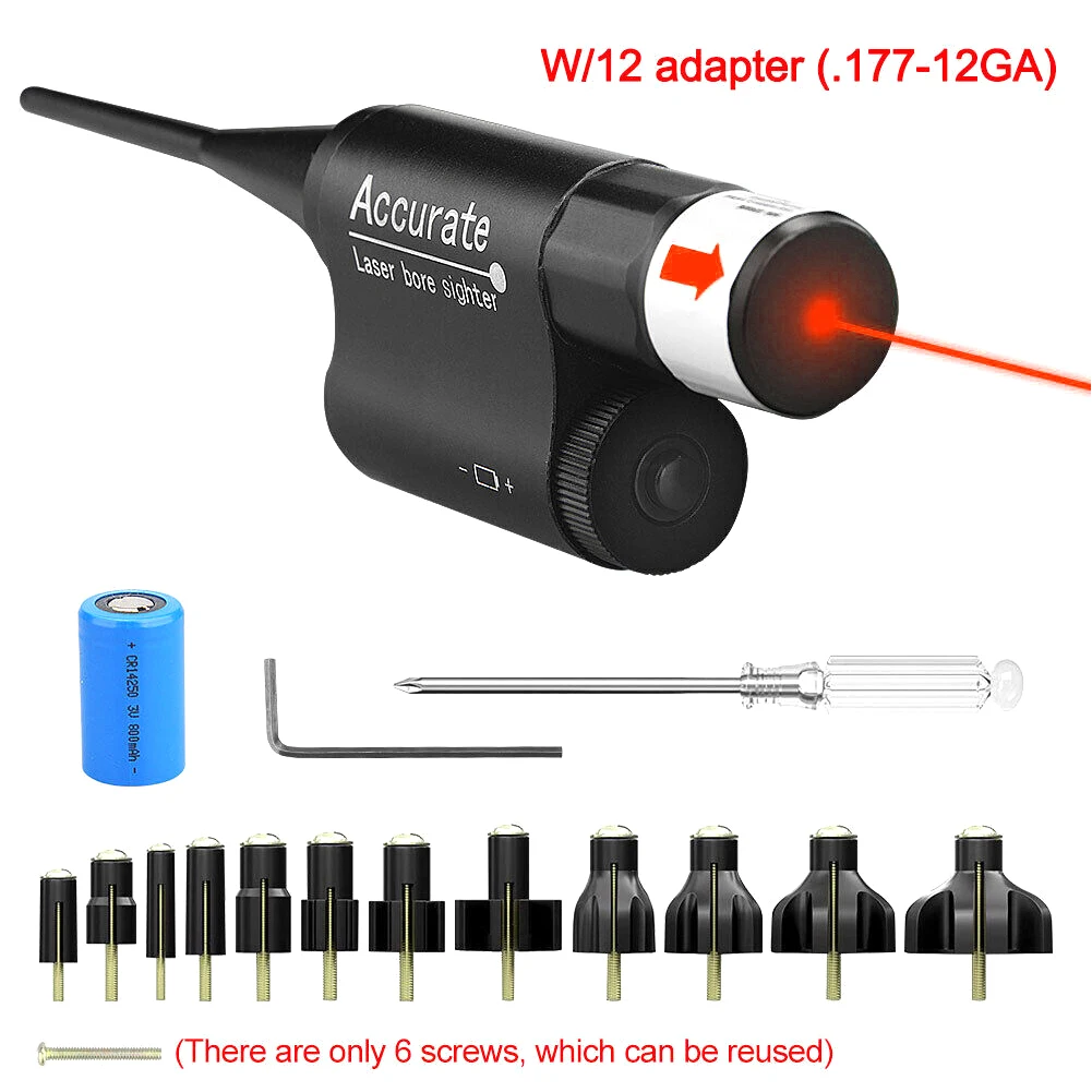 Tactical Laser Bore Sight Kit for .177 to 12GA Caliber Red Dot Boresighter for Hunting Rifles Pistol Barrel with 12 Bore Adapter