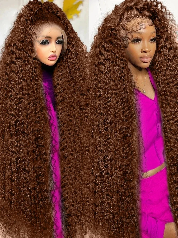 300 Dichte schokoladenbraune tiefe Welle Spitze Front Echthaar Perücke 40 Zoll Farbe HD Spitze Frontal Perücke für Frauen 13x6 wasser lockige Perücken