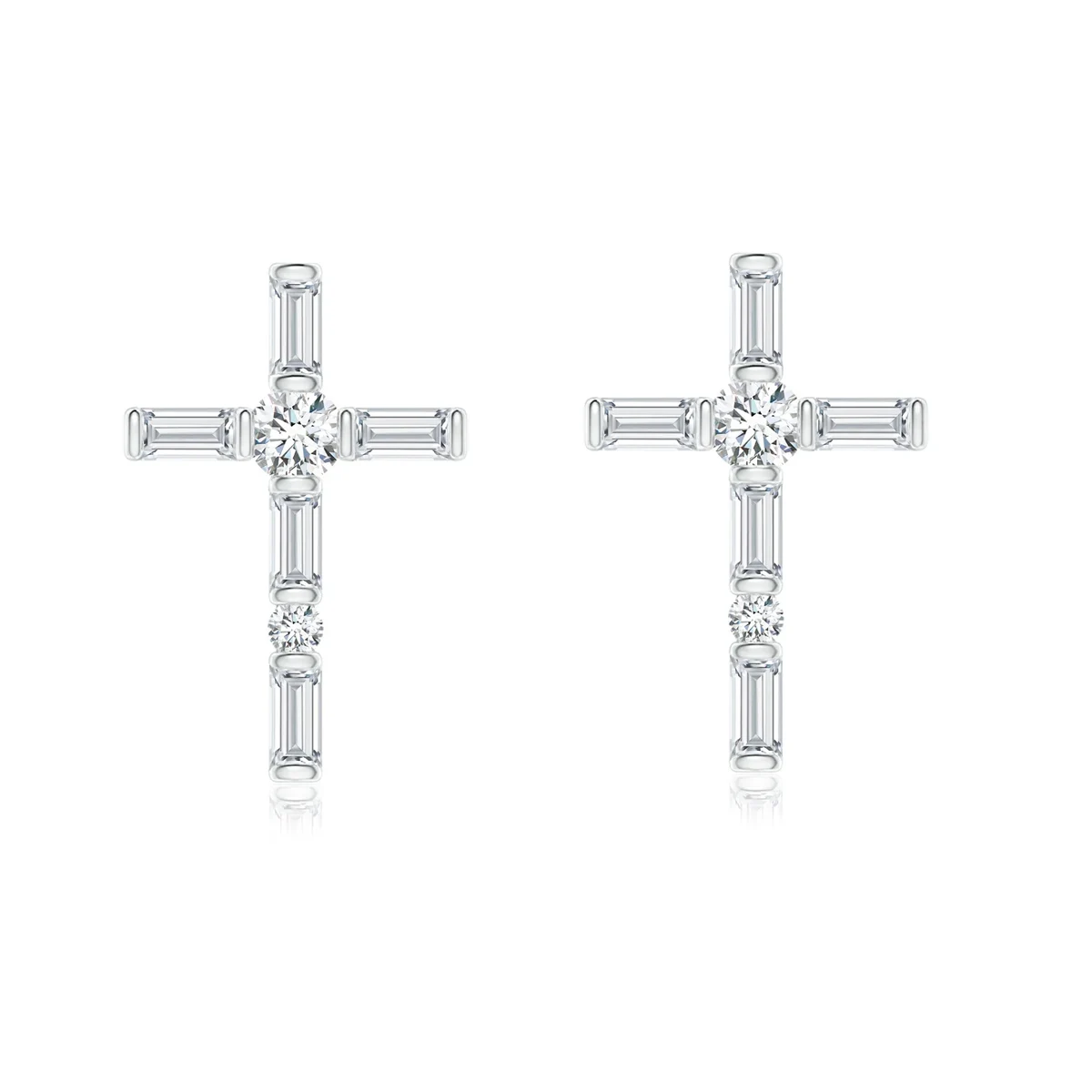 18K Solid Gold 0.64CT Total Round & Baguette Cut Lab Grown Diamond Cross Stud Earrings Religious Earrings for Women Fine Jewelry