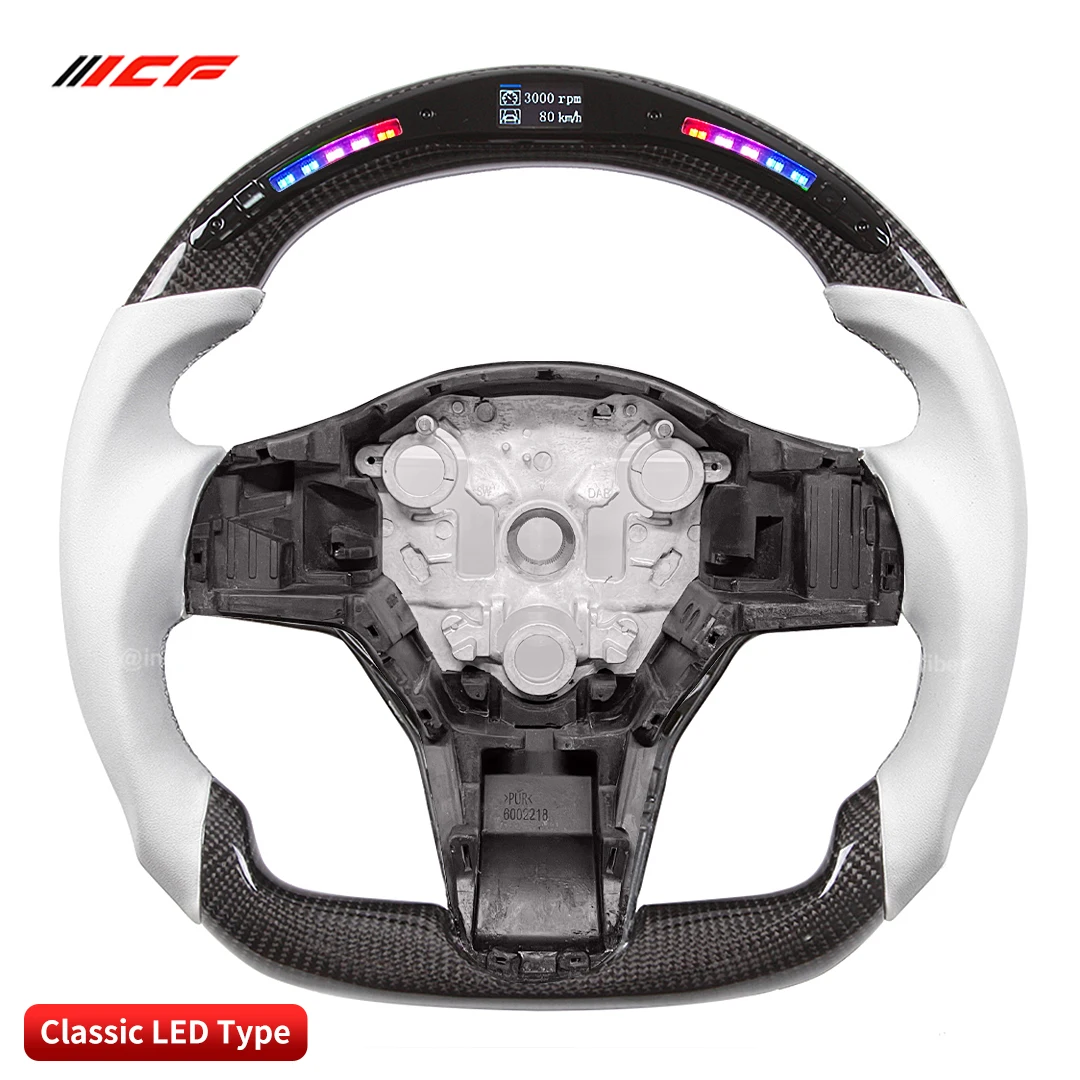 ICF Carbon Fiber Steering Wheel Leather Perforated for Tesla Model Y Galaxy Pro LED Electronic Data Display Screen