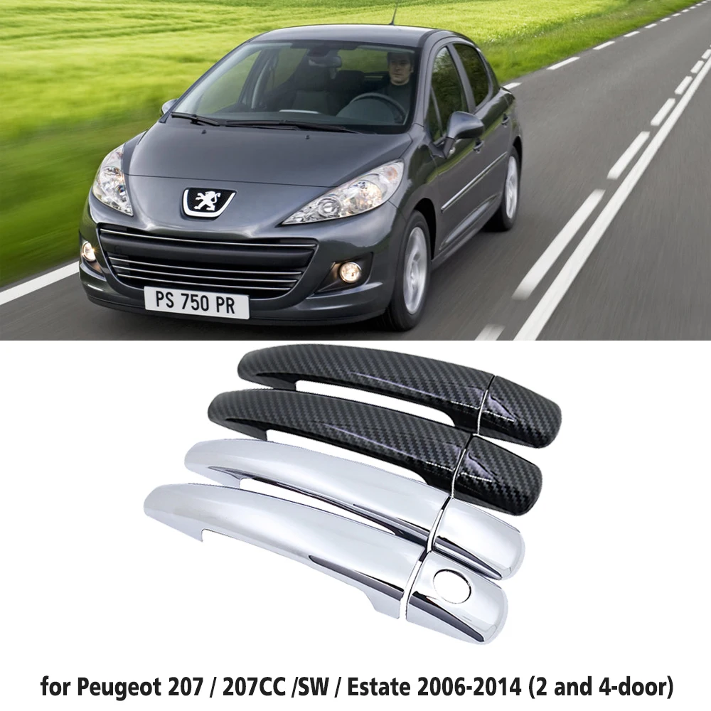 

for Peugeot 207 207SW SW CC 2006~2014 07 Black Carbon Fiber Car Handle Or ABS Chrome Door Handles Cover Accessories Cap Styling