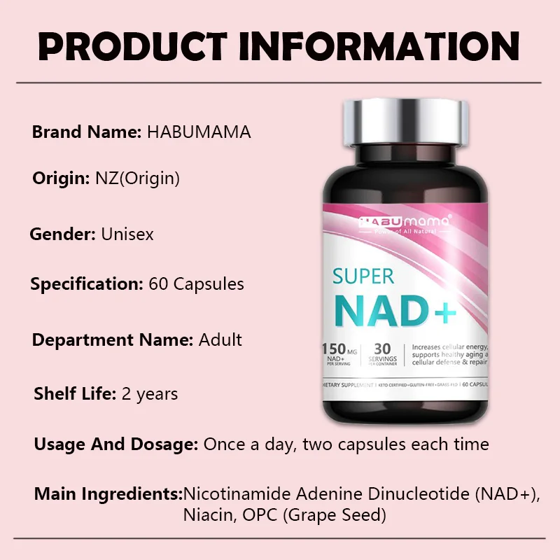 HABUMAMA NAD+ Booster, Anti Aging Cell Booster, Nicotinamide Riboside Alternative, Natural Energy, Longevity & Cellular Health