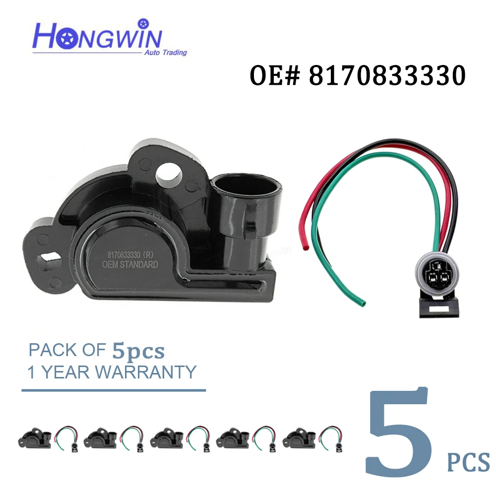 5stes TPS Sensor Throttle Position Sensor 8170833330 Plug Fits Chevy GMC Truck Chevrolet Daewoo 17113070 17083333 8171066810