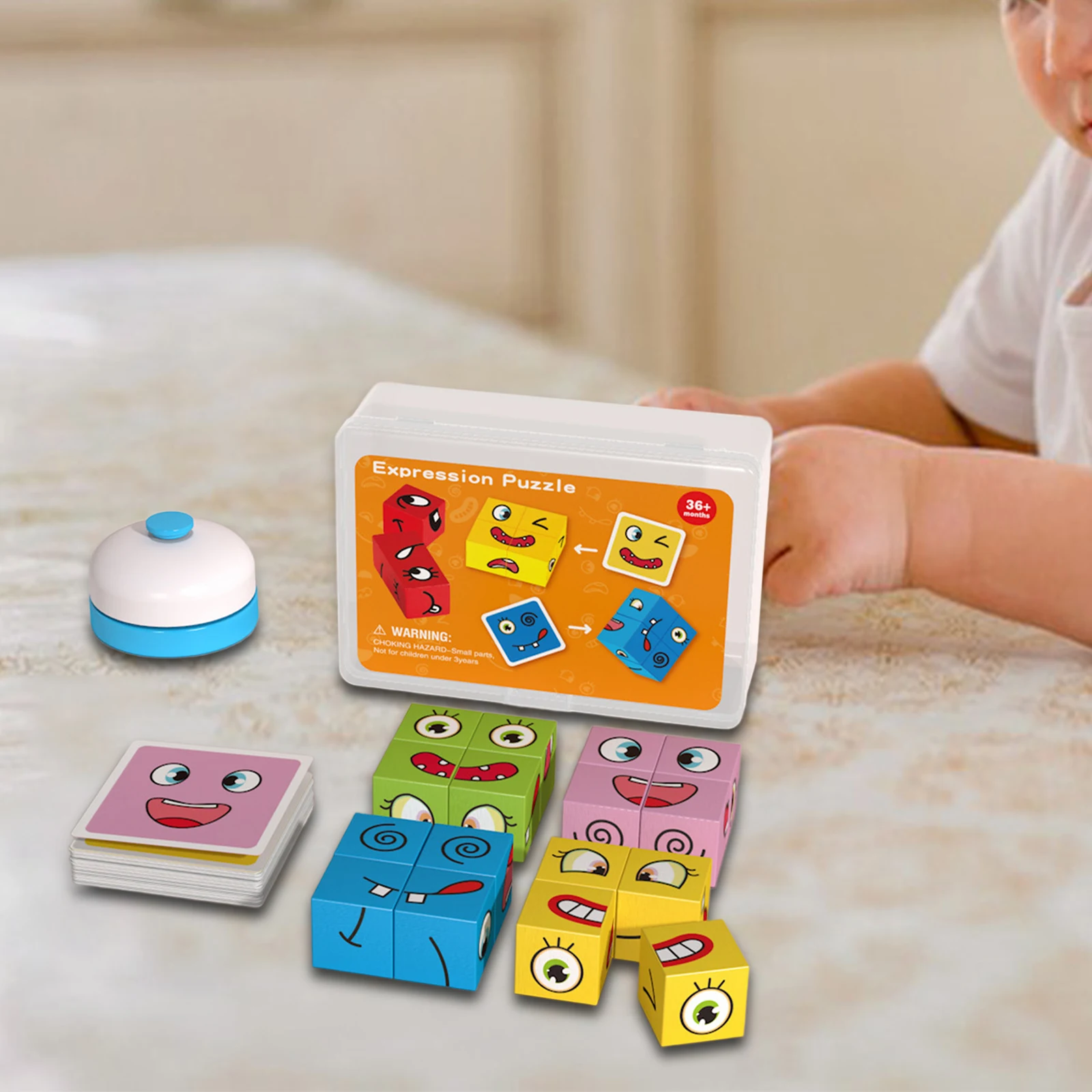บล็อกไม้มอนเตสซอรี่จับคู่สีสันและเปลี่ยนหน้าตัวละคร พร้อมการ์ดเกม 40 แบบ ของเล่นเสริมพัฒนาการสำหรับเด็ก