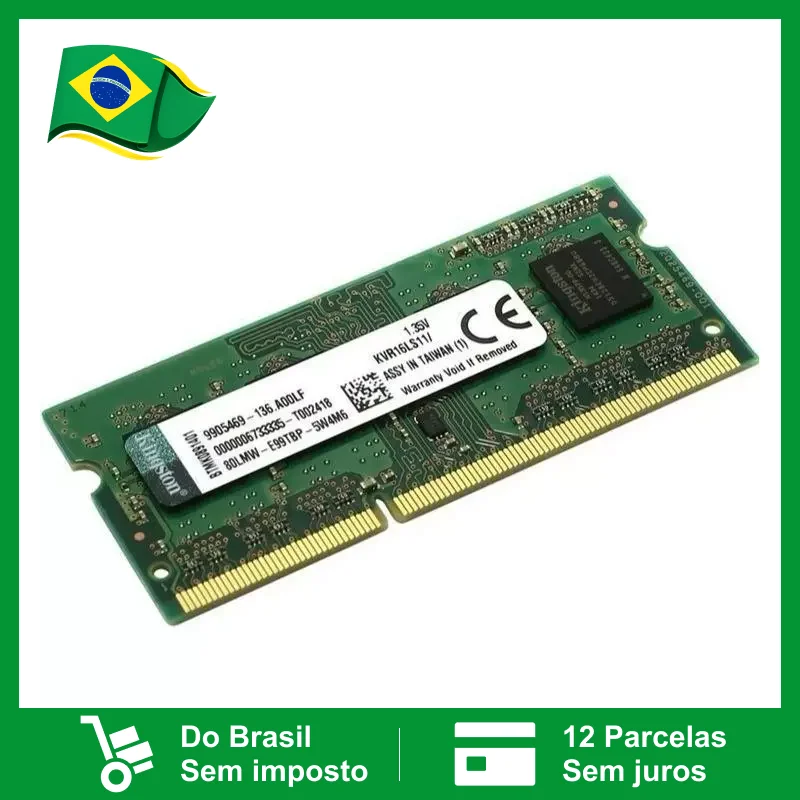 Memória Ram Kingston 4gb 8GB  Ddr3l 1600mhz Kvr16ls11/4/8 1.3v So-dimm – Notebook
