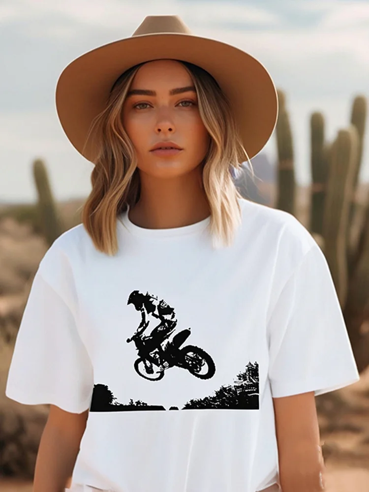 

Summer Casual Loose Short - Sleeved T - Shirt Cool Motocross Rider Silhouette Graphic Comfortable Ideal for Daily Outings