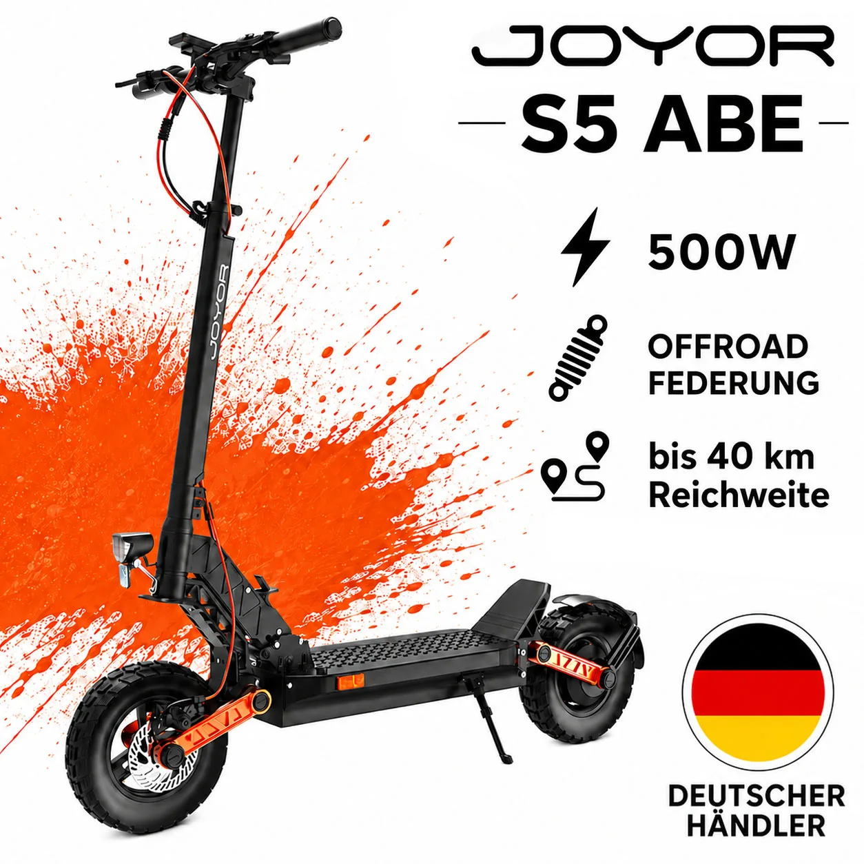 Joyor S5 ABE mit Straßenzulassung offroad E-Scooter 500W Federung Elektroroller 150kg 20 km/h