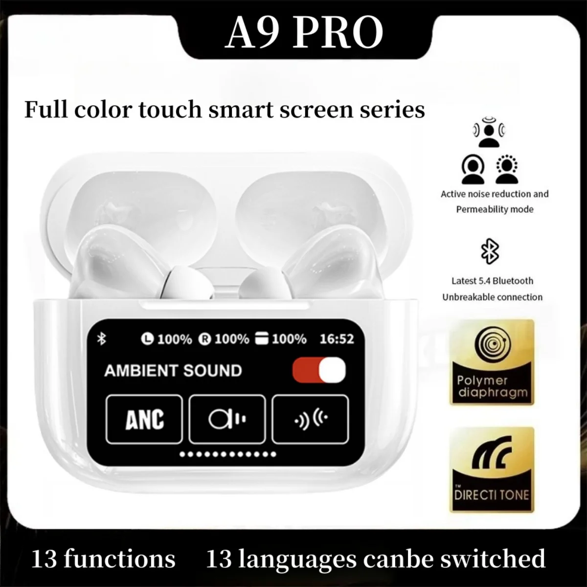 

Earphones Bluetooth 5.4 LED Touch Screen Controls Volume Adjustment Headphones ANC Noise Reduction Headset TWS Earbuds Headset