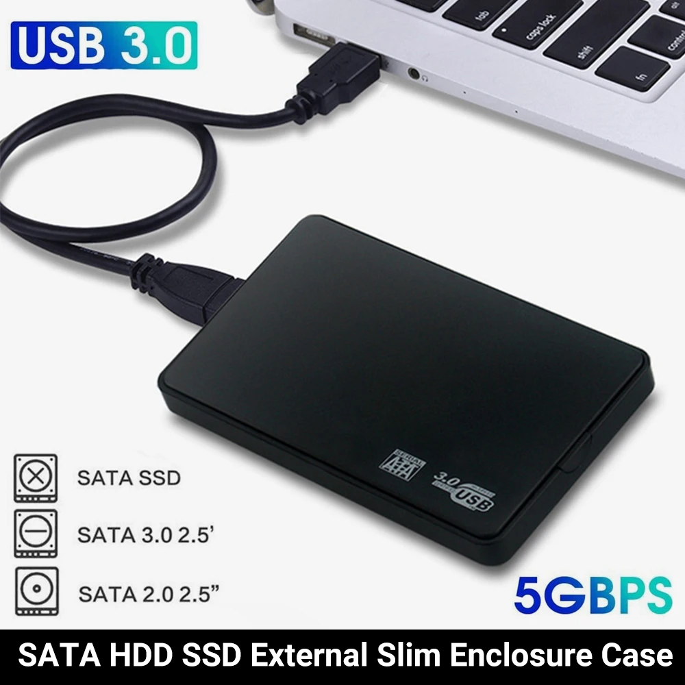 3.0 SATA External USB Hard Drive Case 2.5 Inch Enclosure Caddy HDD SSD Black UK