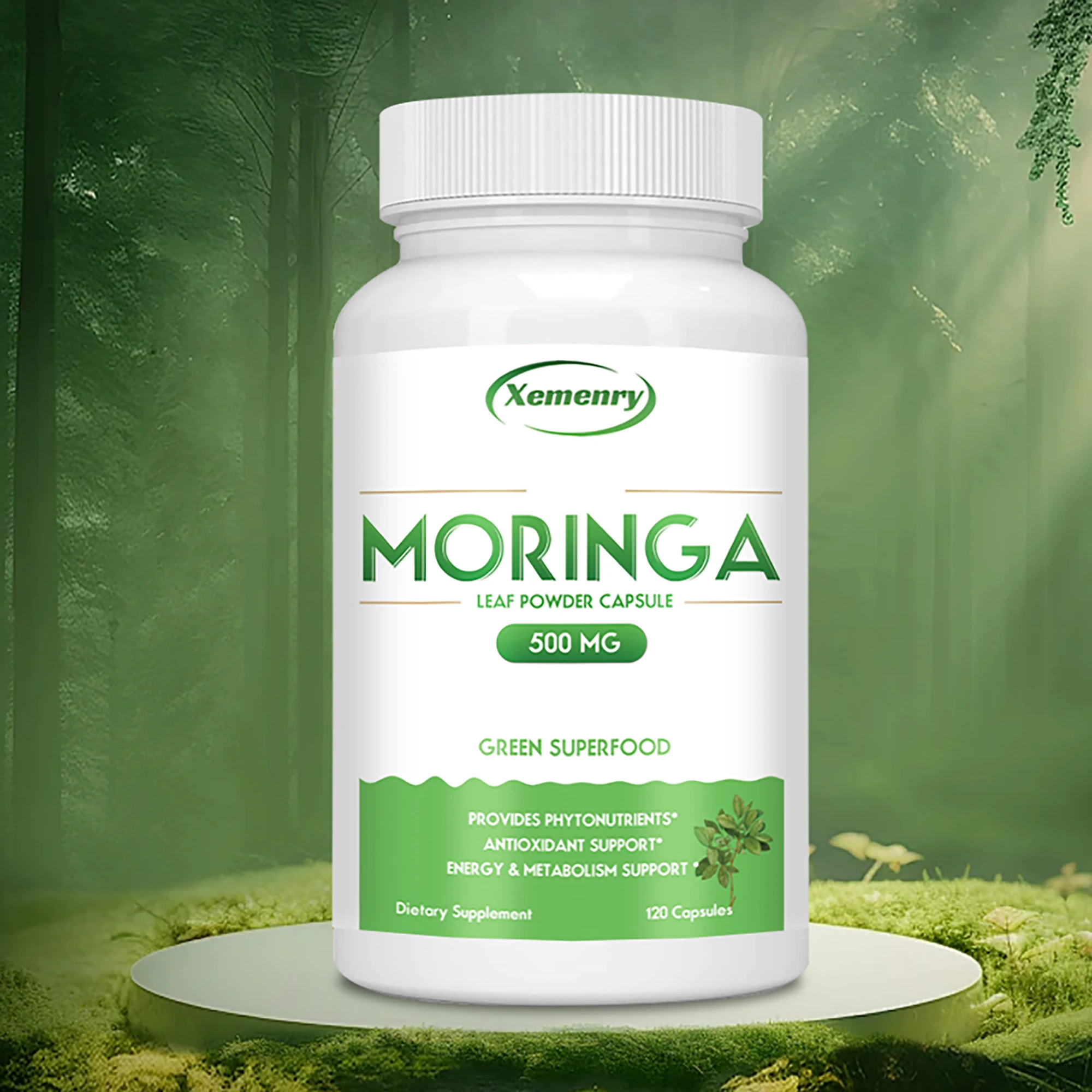 Moringa Capsules - Nutritional Vegan Green Superfood for Immune System, Energy, Metabolism - 120 Capsules