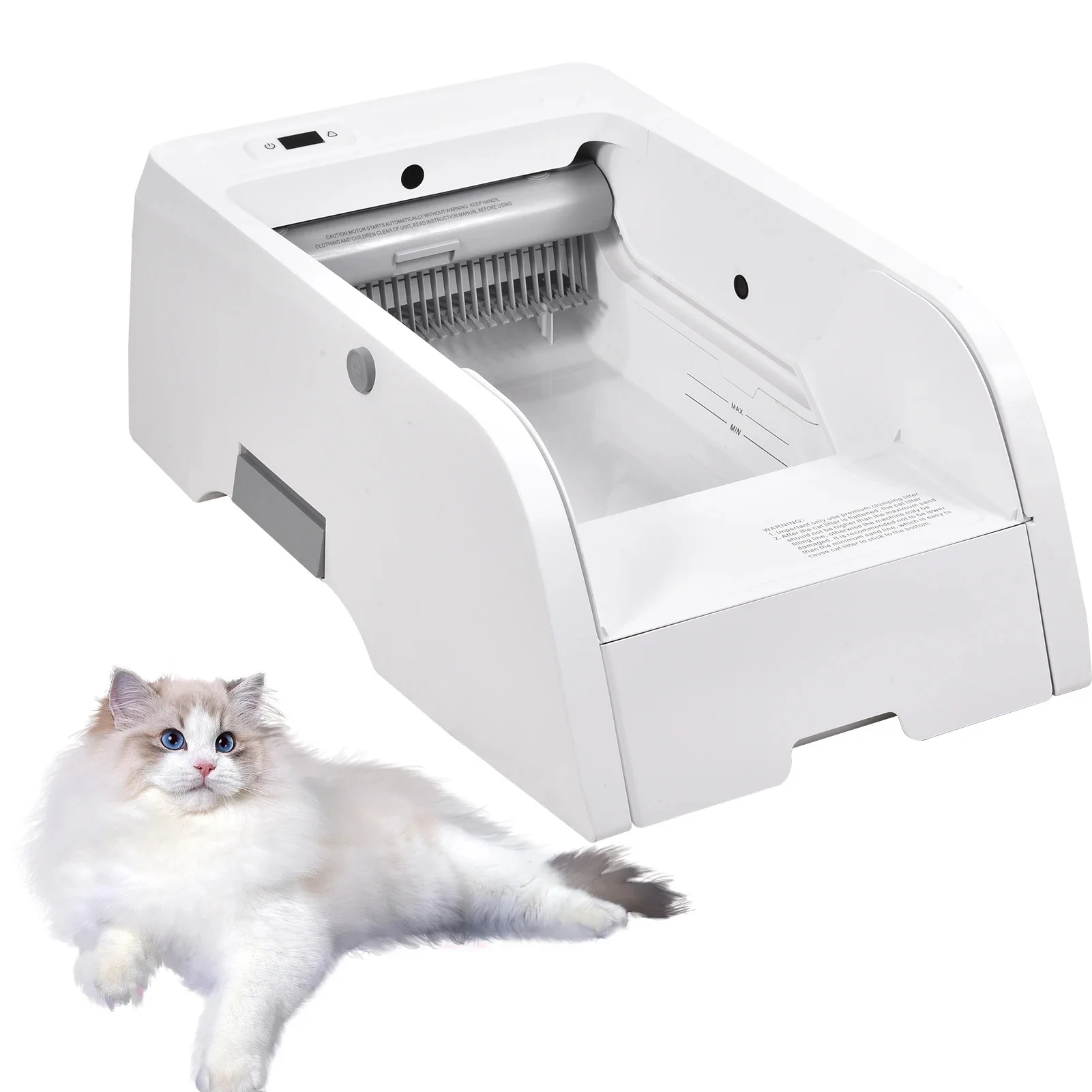 Automatische Katzenstreubox mit elektrischer Selbstreinigung, offene Katzenstreubox mit App-Steuerung, Haustier-Toilette, große Kapazität für Katzenkot (alle Arten von Katzenstreu außer langem, dünnem