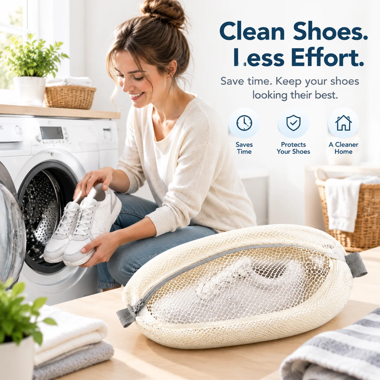Washing Machine Shoe Wash Bag 2 Pack, Breathable Mesh Sneaker Laundry Bag with Heavy Duty Zipper, Reusable Shoe Cleaner Bag, Shoe Washing Bag for Sneakers, Tennis Shoes, Canvas Shoes, Home Laundry, Travel, Protects Shoes and Washer
