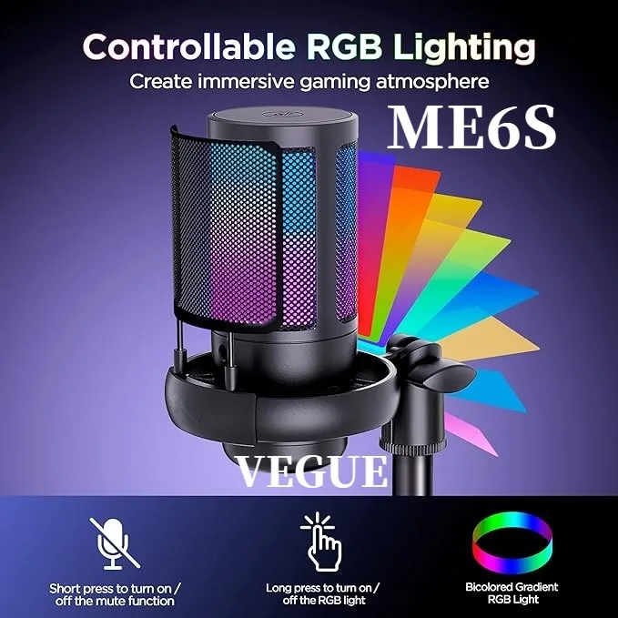 Microfone condensador USB profissional para jogos de PC, PS4/PS5/Mac/telefones celulares, com iluminação RGB legal, perfeito para gravação, l