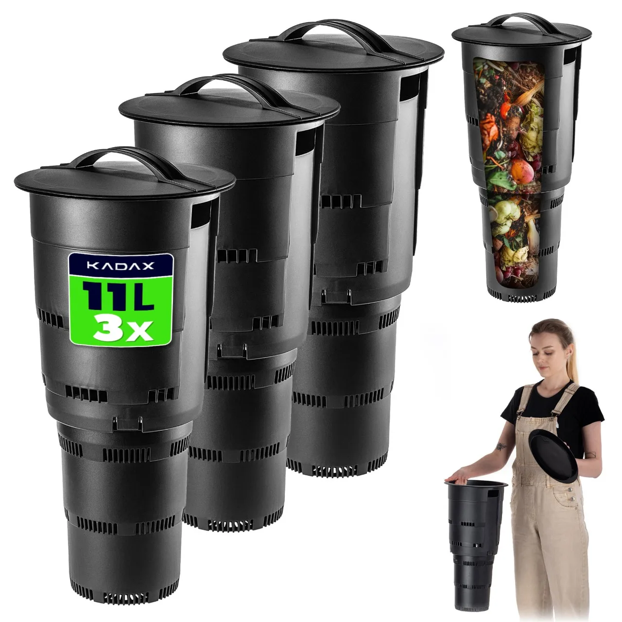 KADAX Composter sotterraneo 11L Set compost da giardino modulare 3 pezzi Inexcavate