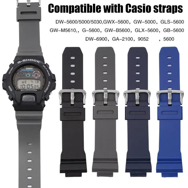 16mm Rubber Resin Strap For Casio G-Shock DW5600/6900 Series Men Women Color Sports Waterproof Watch Accessories