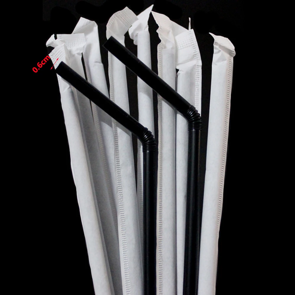 50-1000Pcs Paper Black Drinking Straws Plastique Straws Single Piece Packaging rietjes Flexible Party Kitchen Beverage Straws