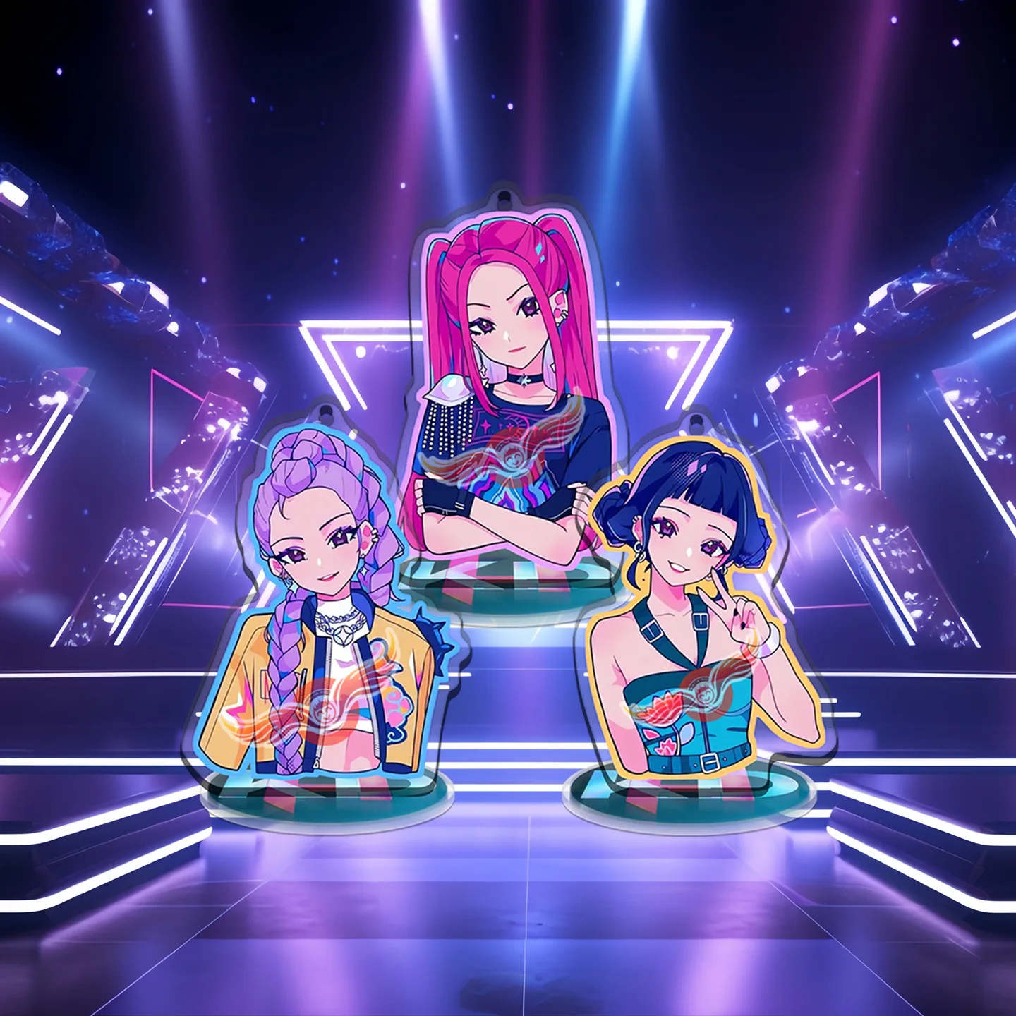 ​ K-Pop Demon Hunters Merch Chibi Acrylic Standee - هدية مثالية لمحبي الرسوم المتحركة، تصميم الطباعة الداخلية مع شخصيات Huntr/x