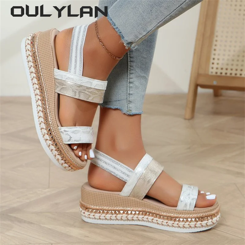 Sandalias de cuña transpirables para mujer, zapatos planos de verano, color Beige, con plataforma que combina con todo, sin niñas, 2024