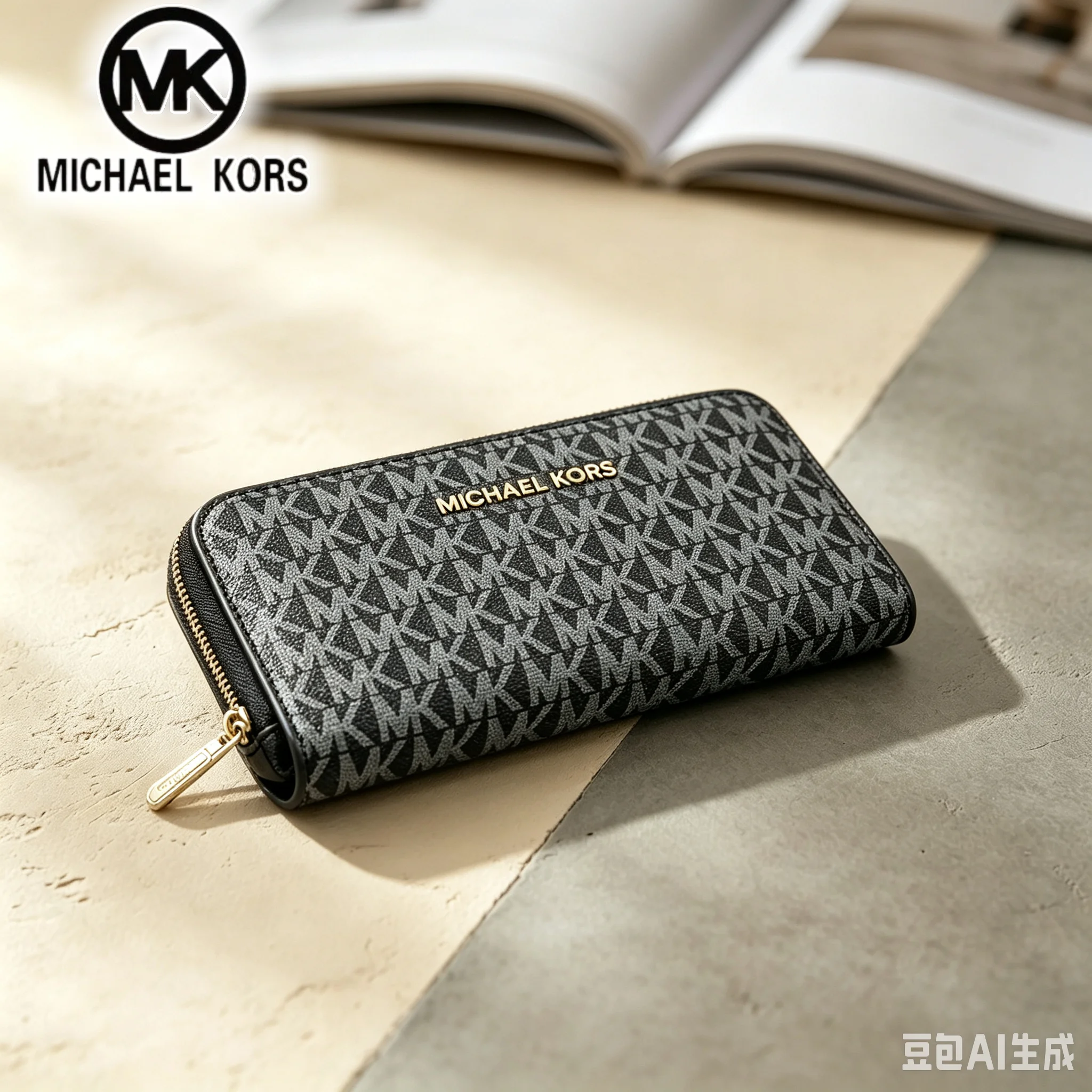 Image of MICHAEL KORS Damen Casual Fashion Lange Reißverschluss-Geldbörse MK Klassische Buchstaben-Blumen-Geldbörse Multifunktionale Geldbörse Kartenetui