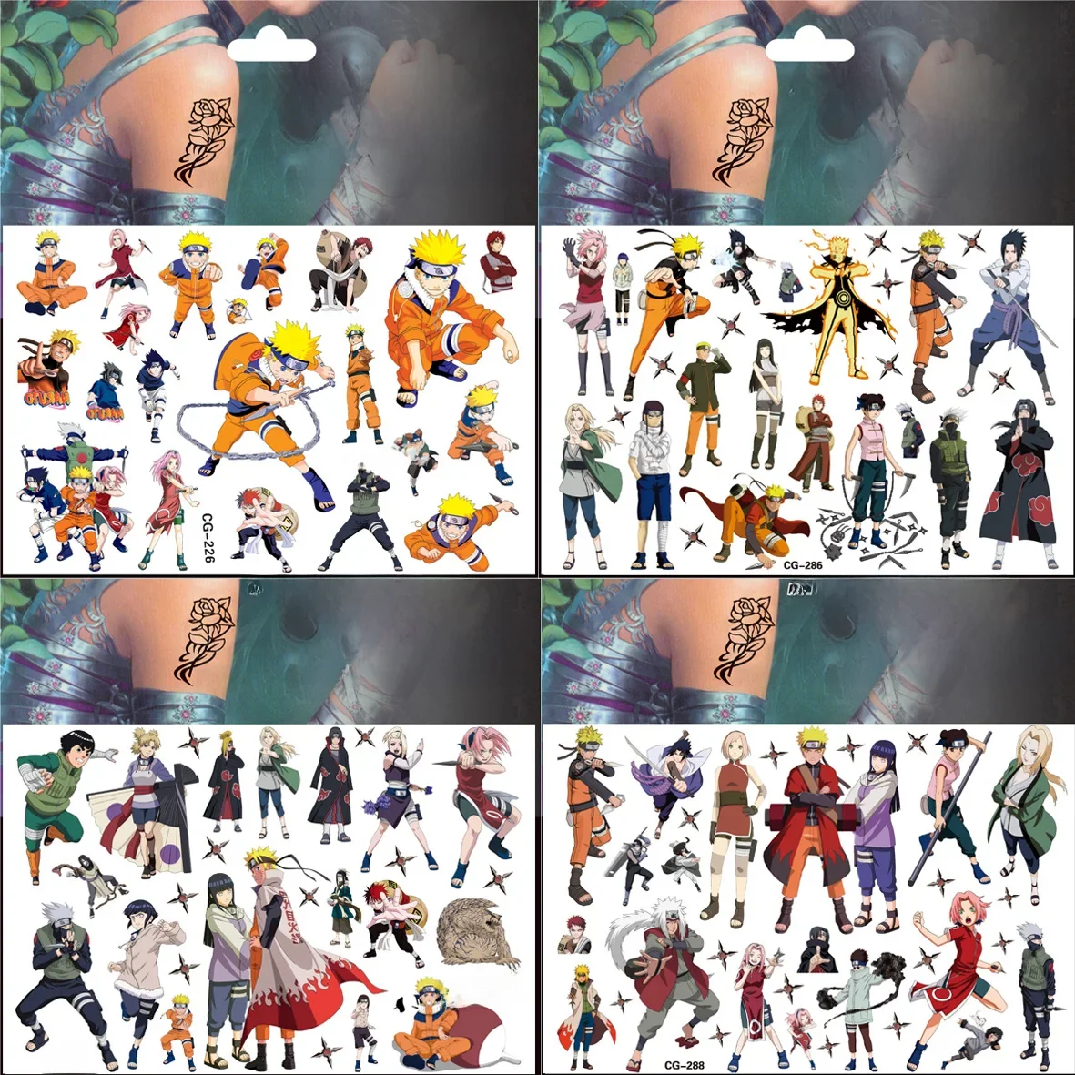 Autocollants de tatouage Dragon Ball NARUTO, dessin animé Son Goku Uzumaki Uchiha Sasuke Kakashi, autocollant de figurine, cadeau d'anniversaire pour enfants filles