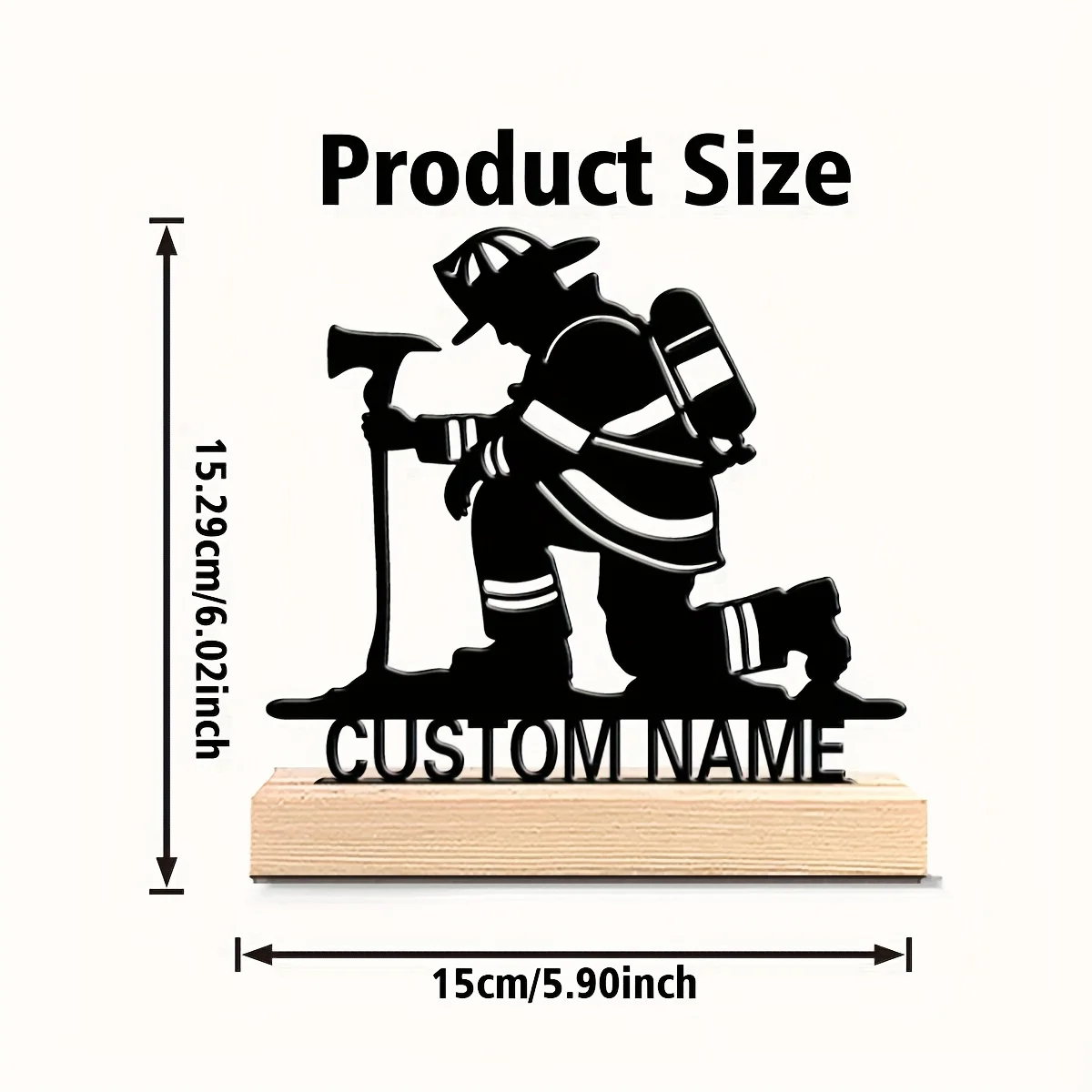 Personalized Firefighter Metal Statue Custom Text Wooden Base Art Decor Perfect Home Office Bedroom Thanksgiving Holiday Gift