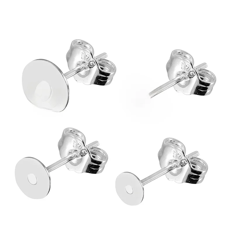 20szt 925 Sterling Silver Plated Blank Earring Stud Base 4 5 6 8mm Earring Post Cabochon Ustawienia do tworzenia biżuterii DIY Earring — zdjęcie 2