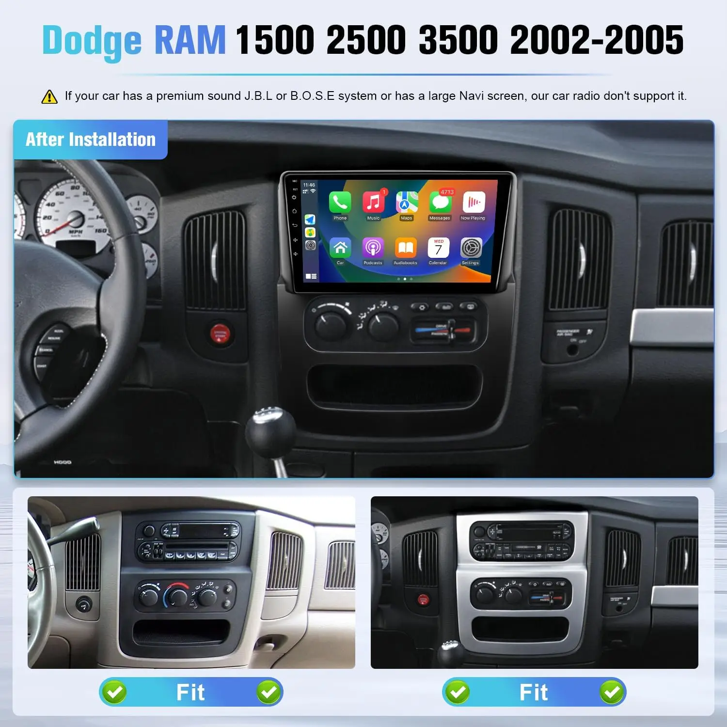 9-дюймовый беспроводной автомобильный радиоприемник для Dodge RAM 1500 2500 3500 2002-2005 Carplay Android Auto с сенсорным экраном Автомобильная стереосистема с резервной камерой WIFI