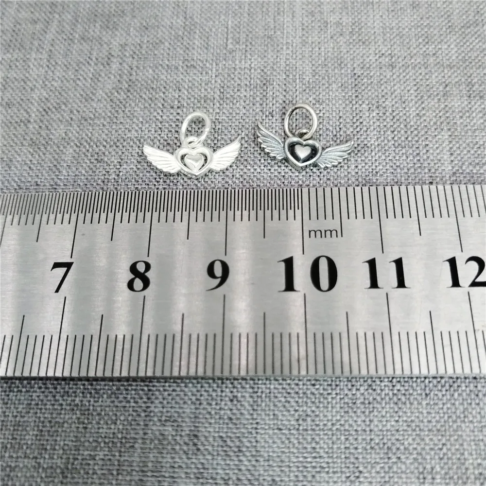 2 Pieces of 925 Sterling Silver Wing Heart Charms 2-Sided Love Valentines Pendant for Bracelet Necklace
