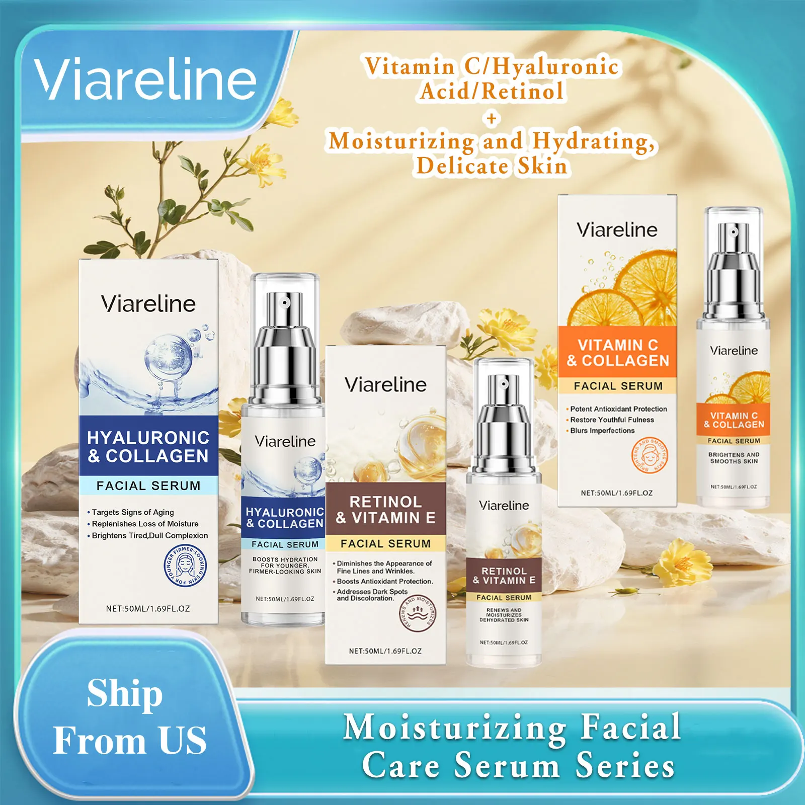 

Viareline 50ml Face Care Serum Series Oil Control Fresh Tender Skin Moisturizing Skin Facial Revitalizing Brighten Face Serum