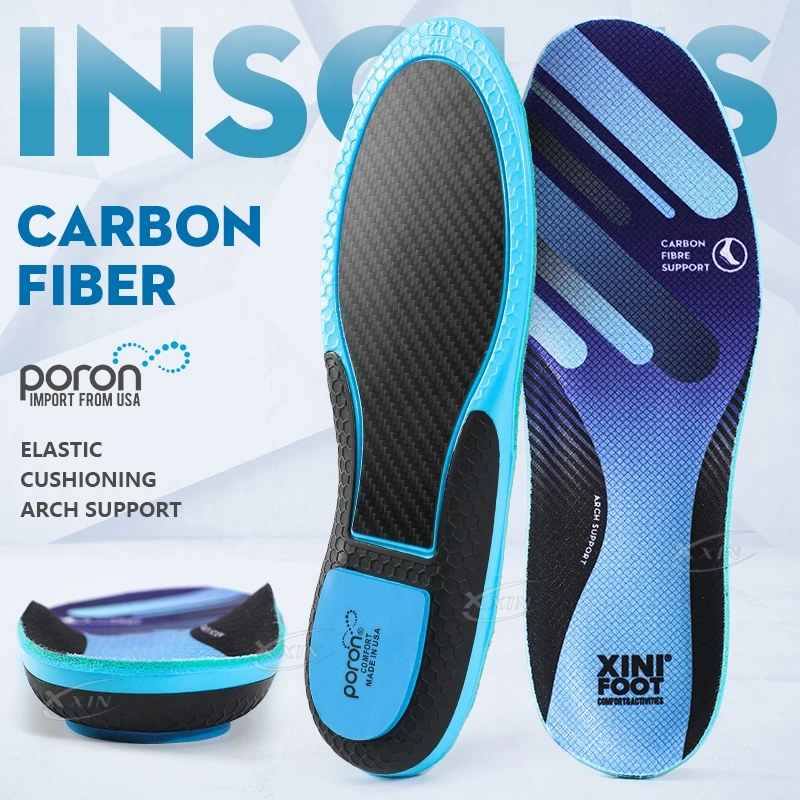 【Xxin】Carbon Fiber Insole Poron Cushioning heel Arch Support Shoe Insoles Pad Running Sport Shoe Insert size 35-48