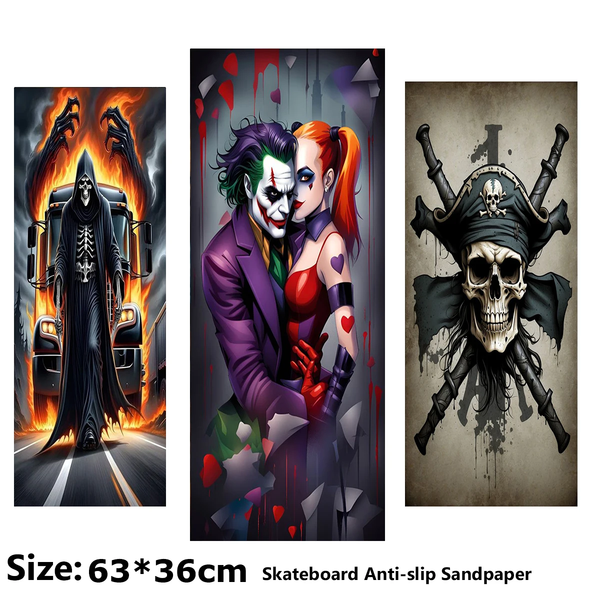 

Clown Chariot Skull Pattern Electric Scooter Anti-slip Sticker Sandpaper Skateboard Grip Tape Sheet 63*36cm