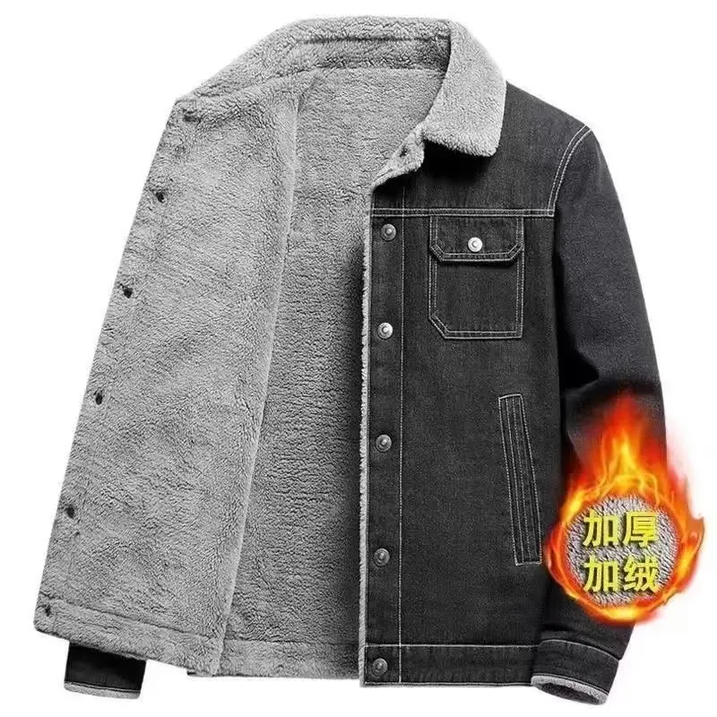 2023 Newest Men Grey Denim Wool Jacket Outerwear Warm Denim Coats Male Large Size Wool Liner Thick Winter Black Jean Jacket Men