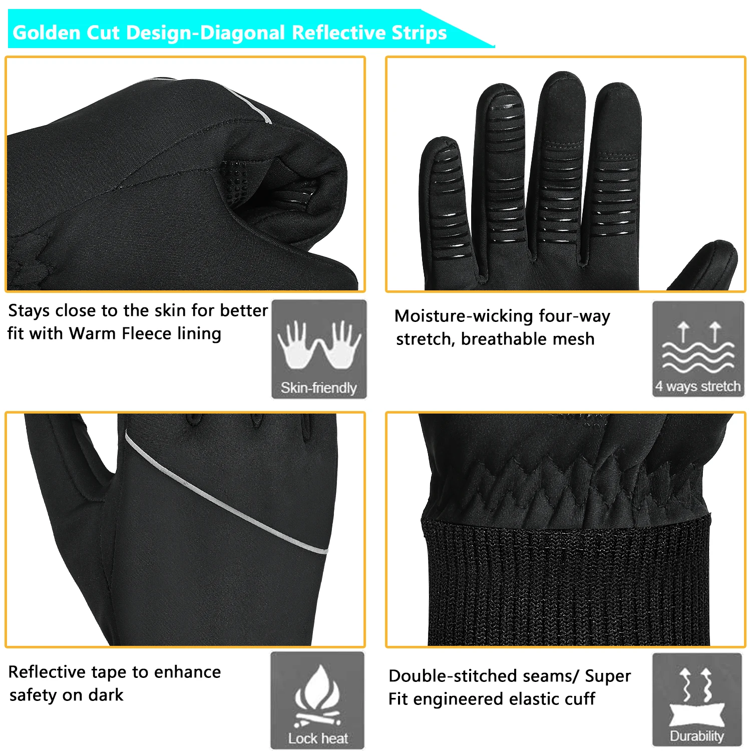 MOREOK Early Winter Thermal Gloves,Polar Fleece Touchscreen Warm Glove Anti-slip Driving,Riding,Running,Bike Cycling Gloves Men