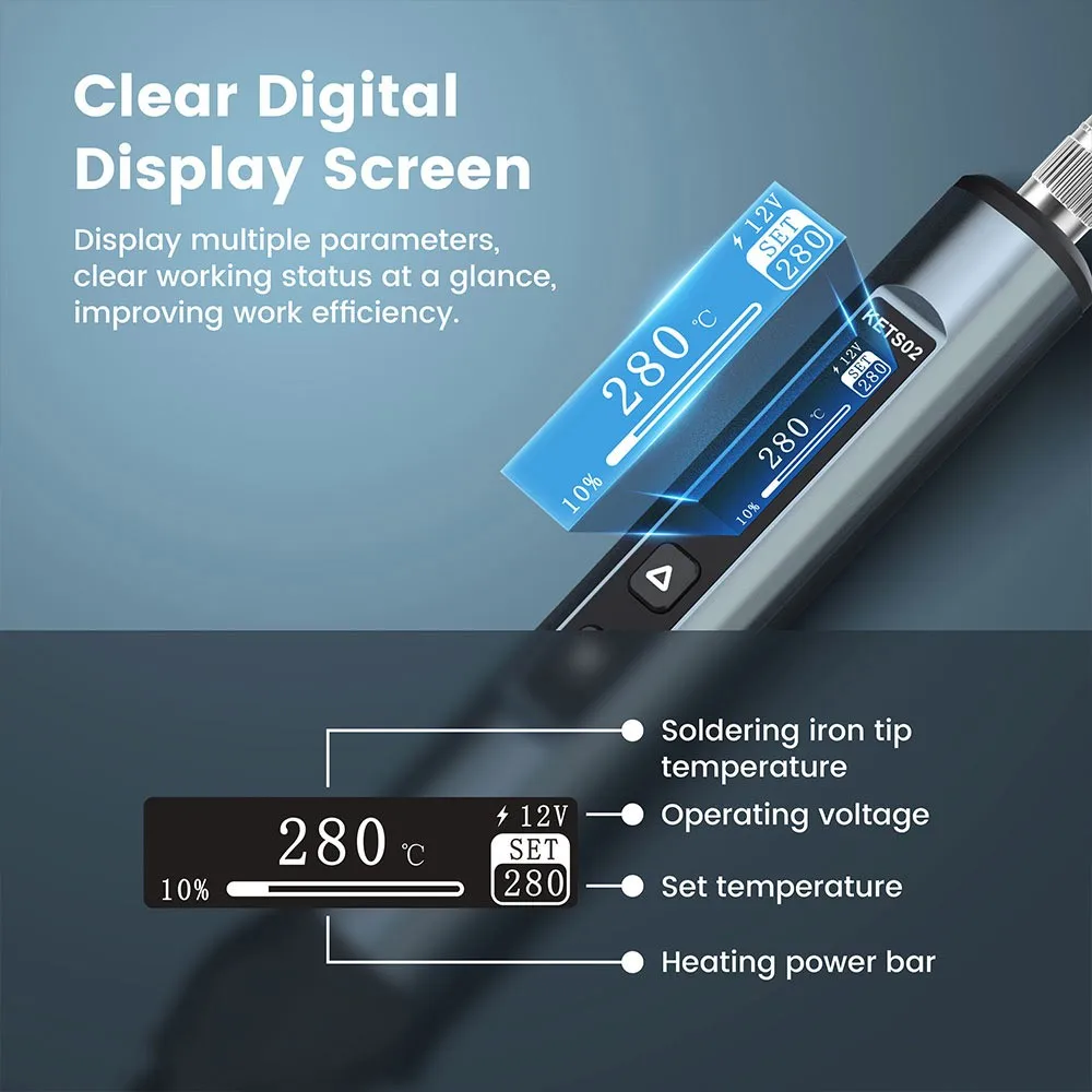 Kaiweets Kets02 طقم مكواة لحام رقمية ذكية 9-20 فولت جهد تشغيل دقيق للتحكم في درجة الحرارة وضع النوم #5