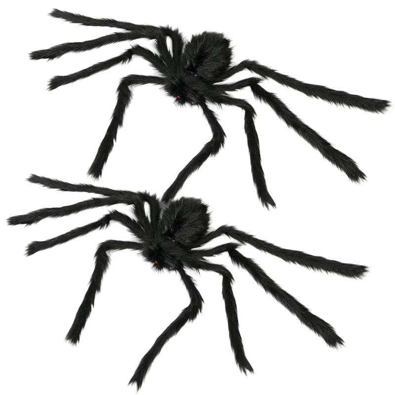 Spider silk Halloween spider party decoration props covercase camera imimpart pigle Spider 2 pieces giant black plush Spider halloween decoration