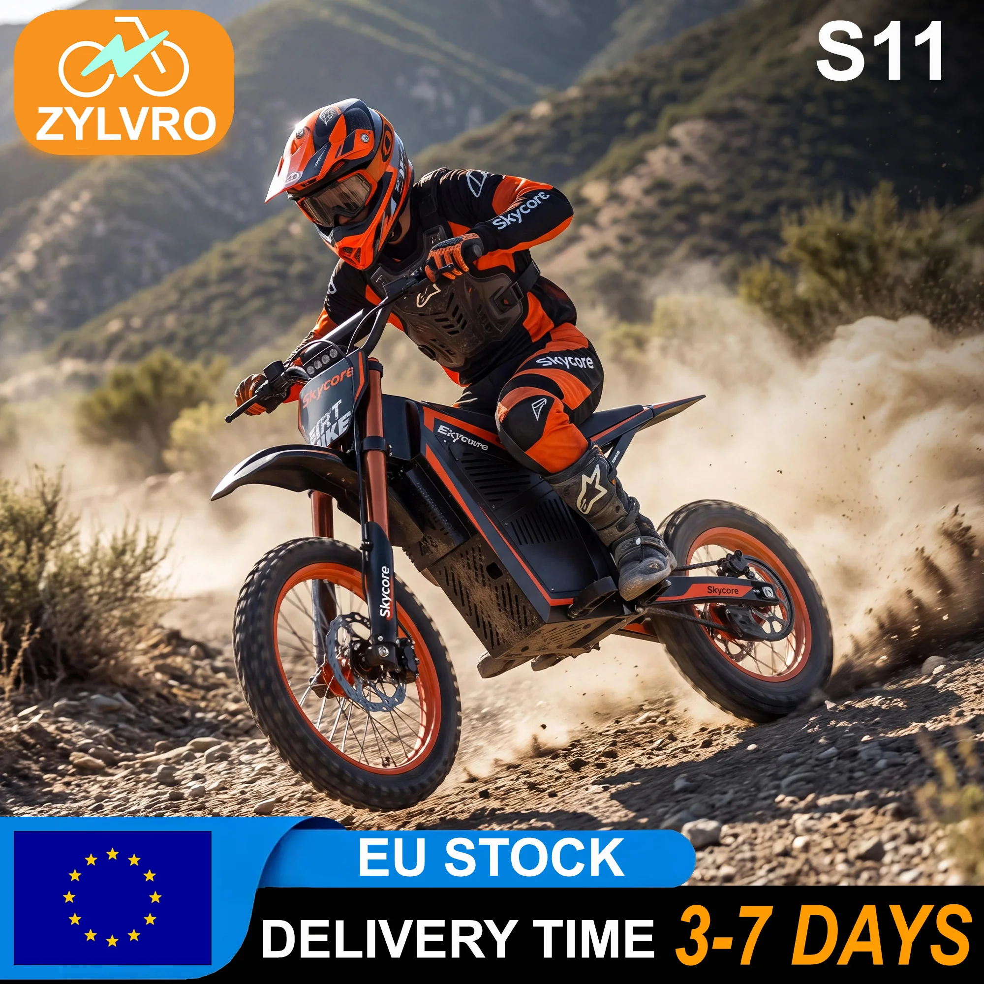 ZYLVRO S11 Elektro-Dirt bike für Jugendliche (ab 13 Jahren) 3000W Motor 60km/h Höchstgeschwindigkeit 48V 23Ah Akku 14“/12“ Offroad-Reifen Hydraulische Bremsen Hydraulische Federung