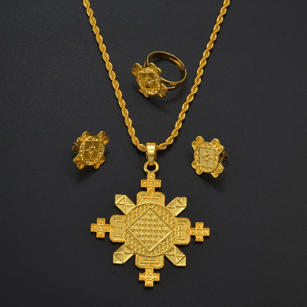 Ethiopian-女性用ジュエリーセット,ネックレス,イヤリング,リング,アフリカのウェディングアクセサリー,新しいコレクション342106