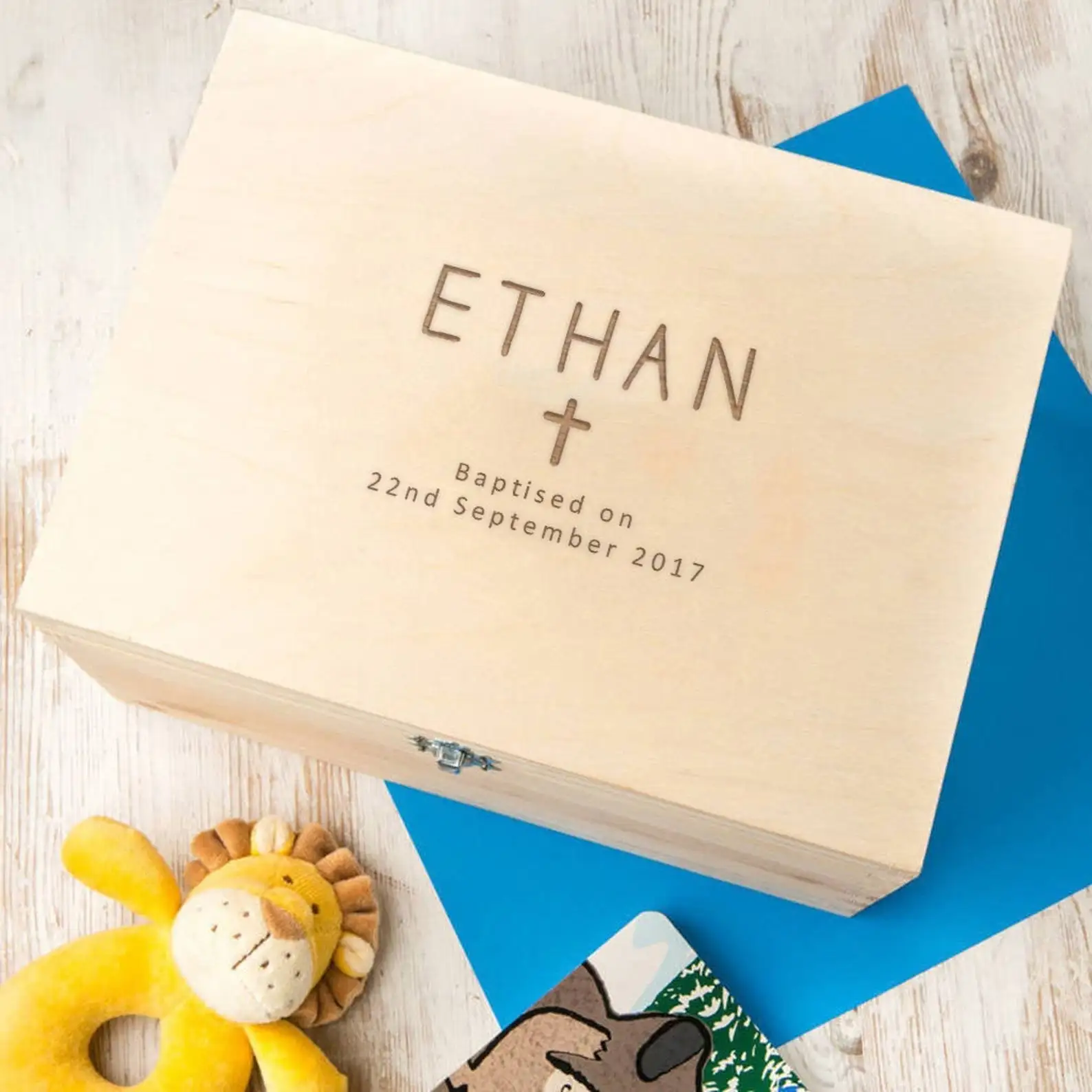 Personalized Baptism Gift Boy Keepsake Box - Personalised Christening Gifts for Boys Godson - Unique Wooden Memory Box Baby