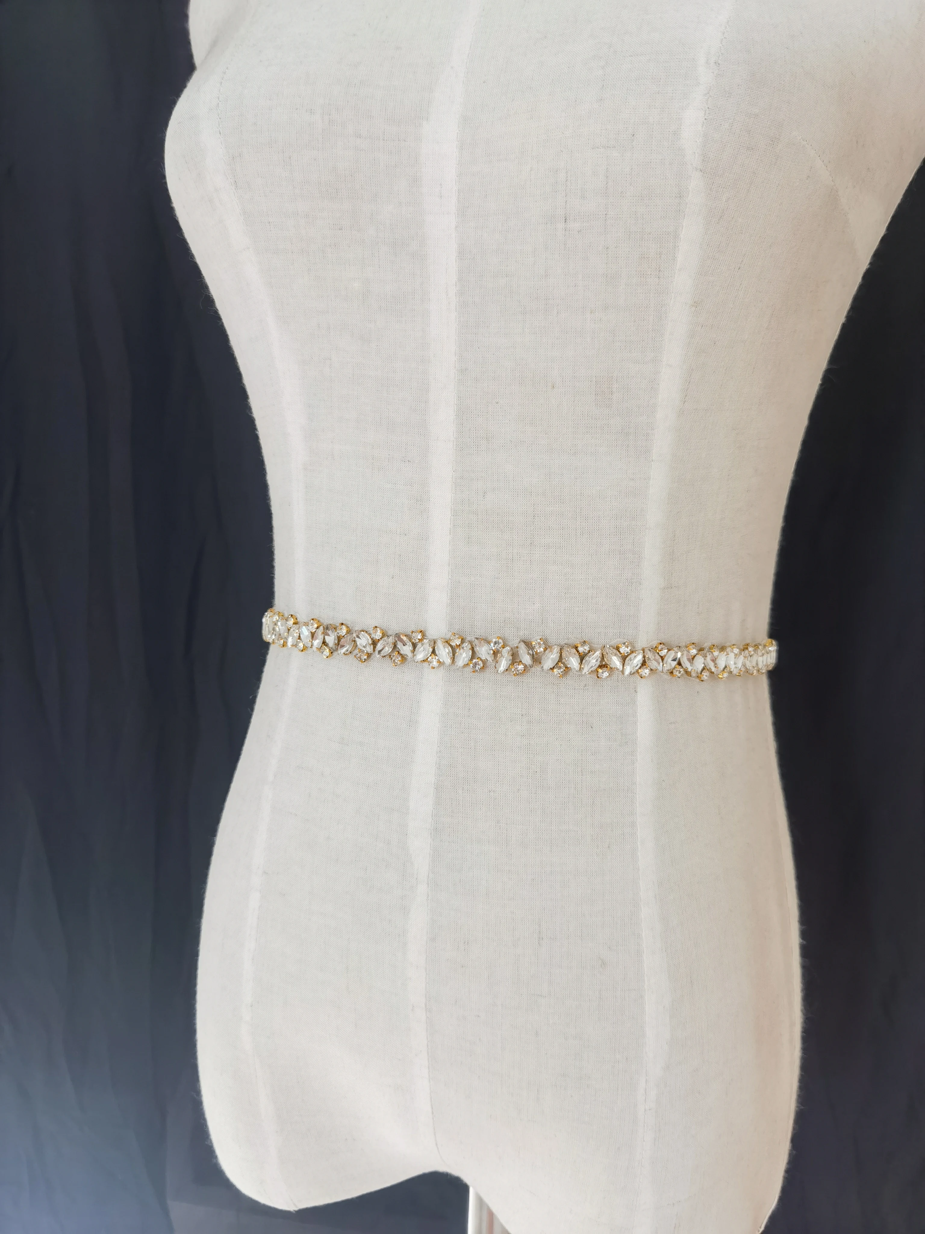 1 Yard Gold Deluxe Rhinestone Sash Belt Crystal Trim For Wedding Belt, Bridal Sash, Wedding Gown Straps ,Bridesmaids Belt