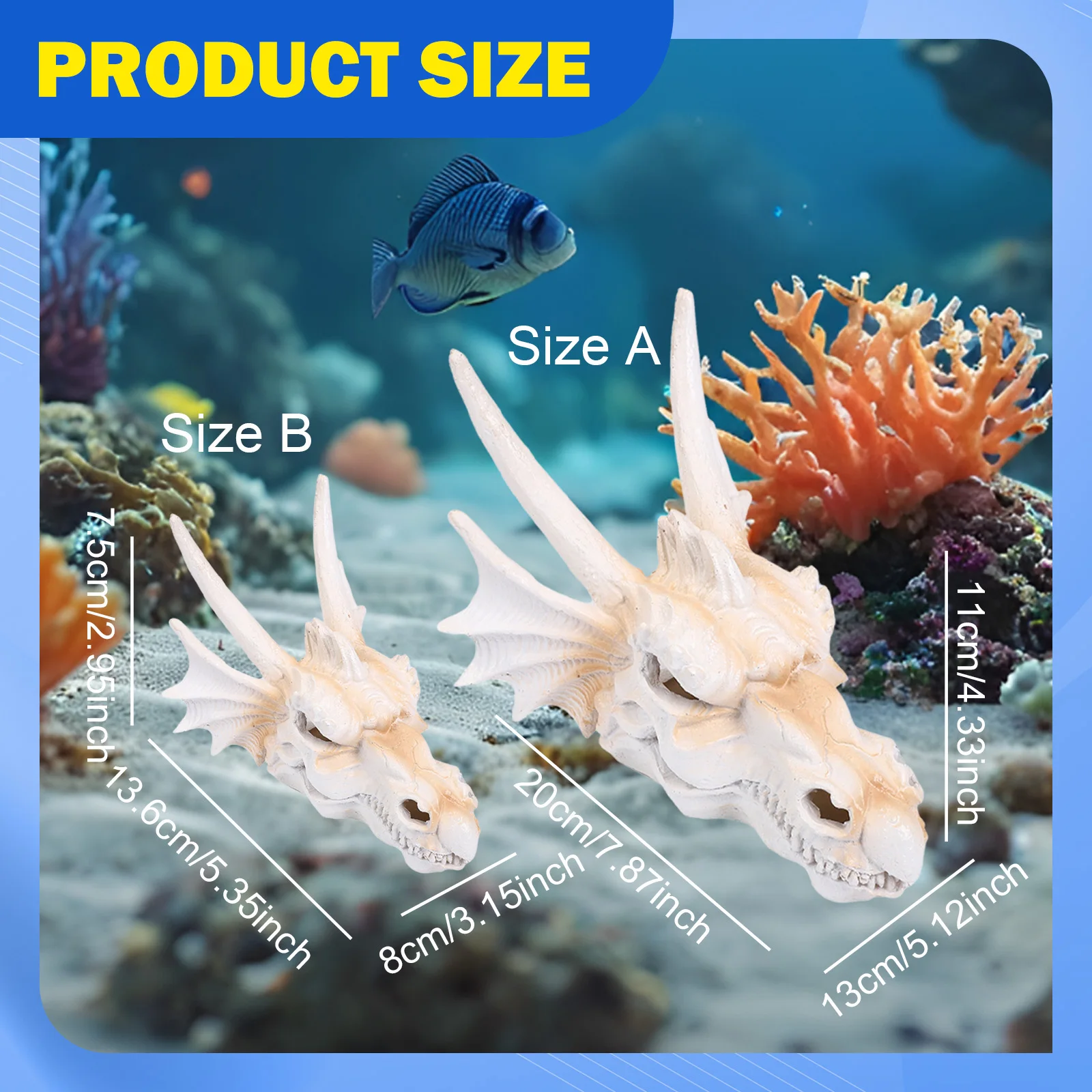 Harz Drachenkopf Schädel Statue Ornament Aquarium Tank Dekoration Aquarium Skelett Skulptur für Unterwasser Landschaft Dekore