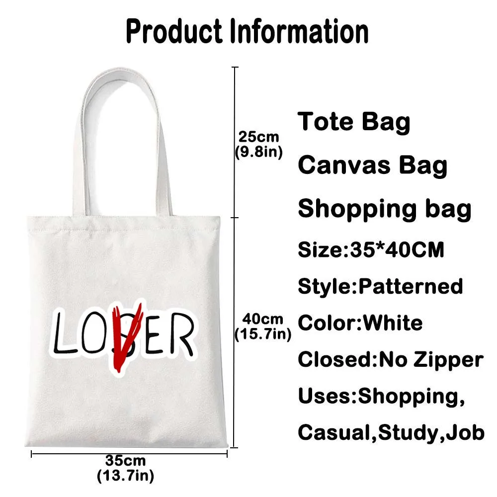 Lover Not Loser Shoulder Bags Inscriptions Phrases Lettering Quote Tote Bag Women Shopping Bag Large Reusable Handbags