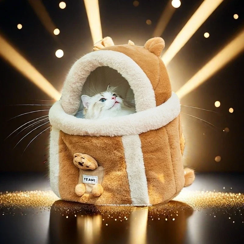 

Cozy Winter Pet Sling Carrier - Large Capacity, Soft & Breathable Dog & Cat Backpack with Plush Fur Trim, Brown Options for Autu