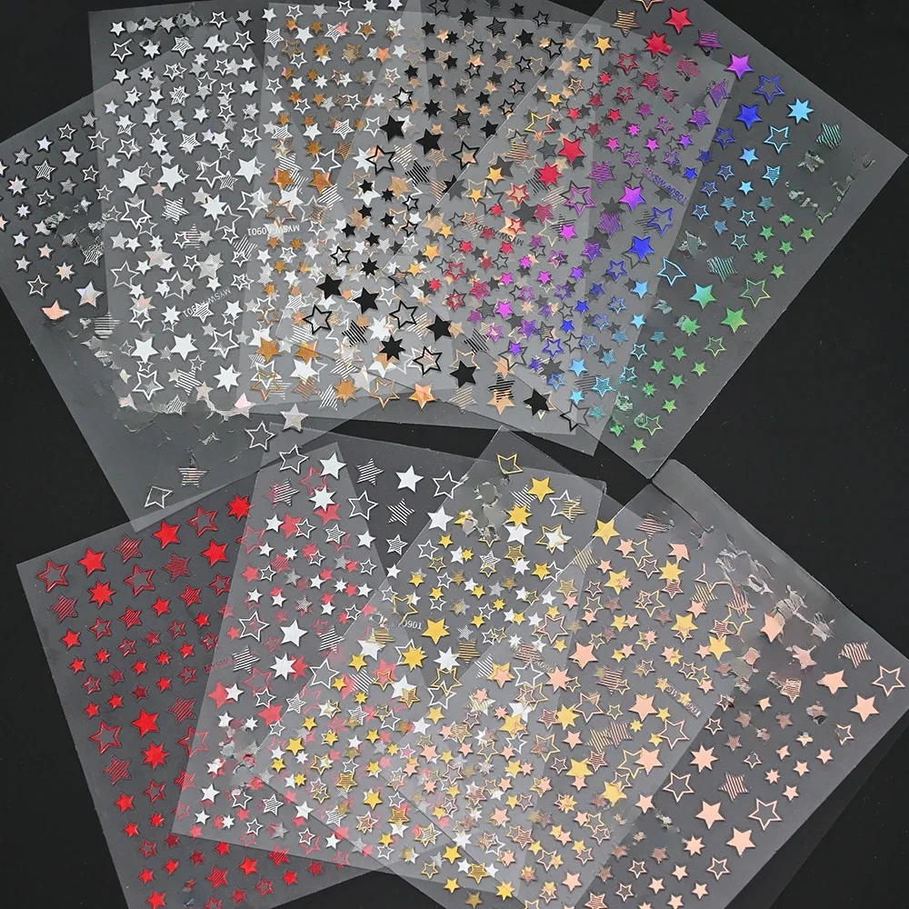 Ensemble d'autocollants étoiles 3D pour Nail Art, décalcomanies or/argent/or Rose, autocollants étoiles Laser holographiques auto-adhésifs, accessoires de manucure