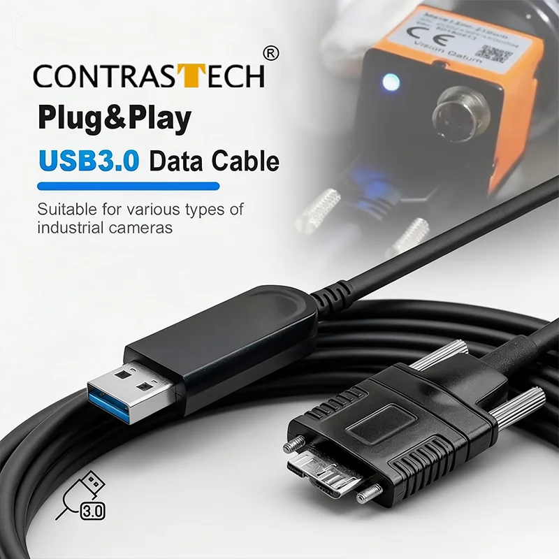 10m/5m/3m USB3.0 Type-A To Micro-B Industrial Camera Cable With Locking Screws For Machine Vision Basler Hikrobot  FLIR Cognex