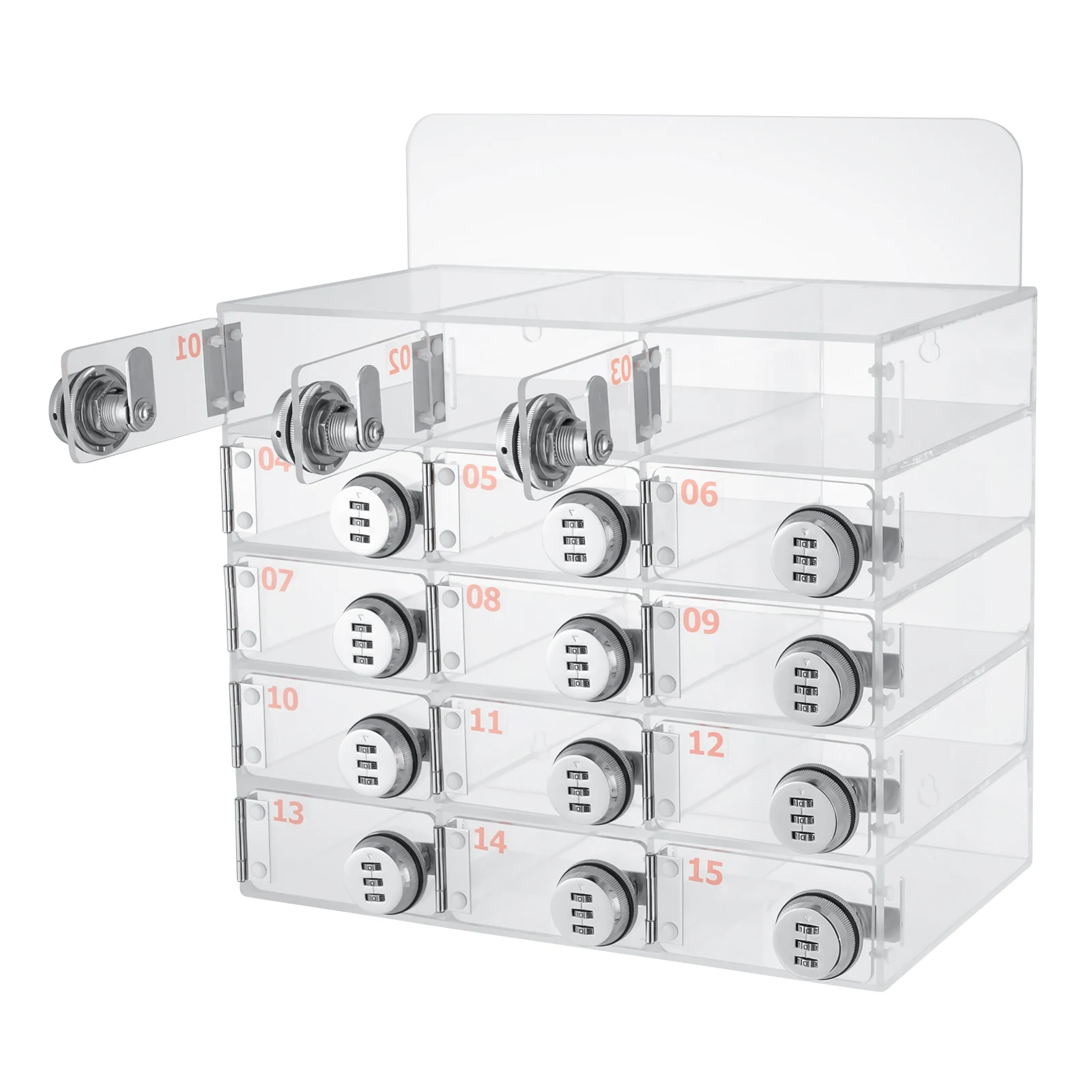 12 Slots Cell Phone Locker Box Transparent Acrylic Storage Box W/Locks Wall-Mounted Cabinet for Gyms,Classrooms, Exam Rooms