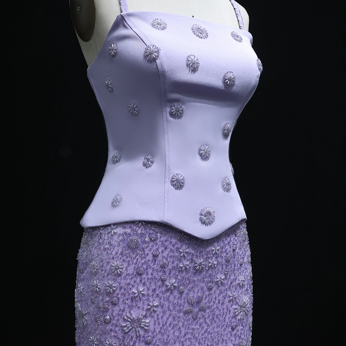 Sharon Said Atemberaubendes mintgrünes zweiteiliges Abendkleid mit Trägern, Salbeigrün-Flieder, Dubai Damen Hochzeitskleid SS697 Maßanfertigung – Detail 11