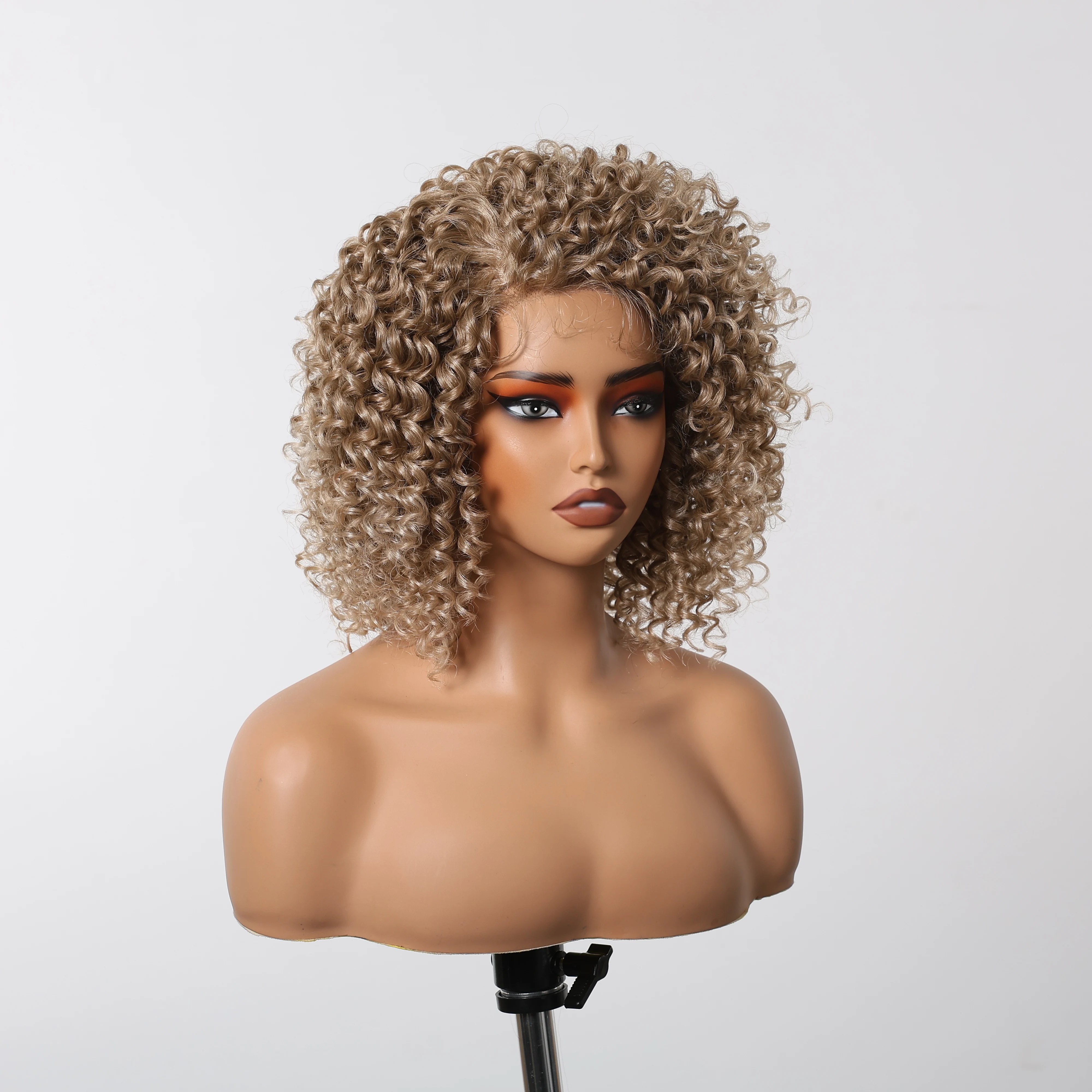 CharmSource 13x1 Lace Front Wig Brown Blonde Short Deep Curly Wigs for Black Women Hair Daily Party High Density Heat Resistant